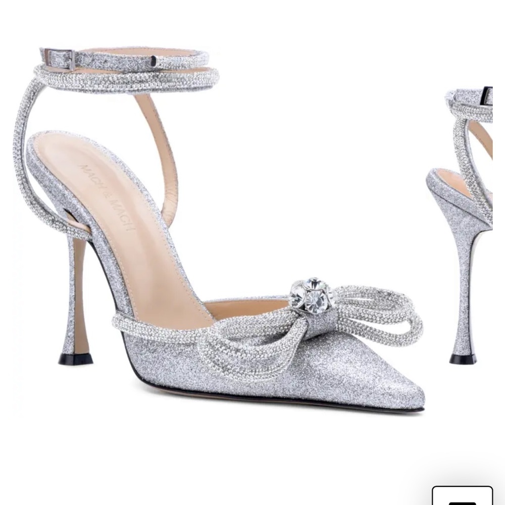MACH & MACH Glitter Double Crystal Bow Pointed Toe Pump